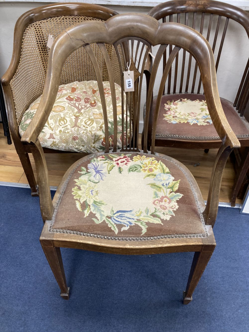 Three Edwardian mahogany armchairs